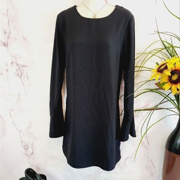 Naked Zebra black long sleeve fluted sleeve dress - Picture 1 of 6